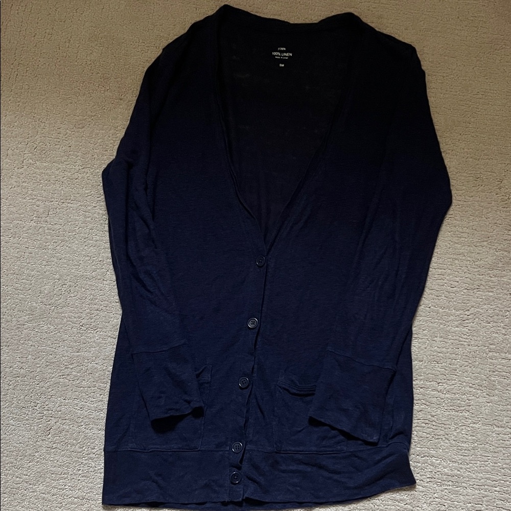 J. Crew 100 percent  Linen Blue Cardigan